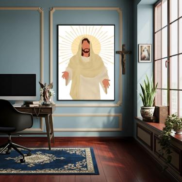 Imagem de Quadro Decorativo Desenho de  Jesus Cristo  - 70x50cm