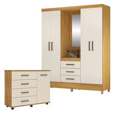 Imagem de Guarda Roupa Casal Capelinha Pérsia com Cômoda Flora Cinamon Touch Off White - Demóbile