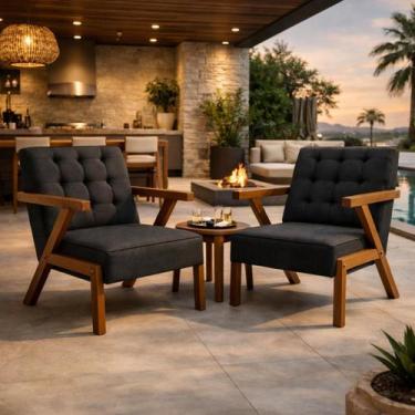 Imagem de Kit 2 Poltronas Zara Tecido Linho Moderna Decorativa Braços Pés Madeir