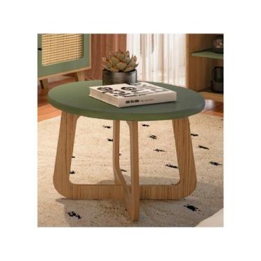 Imagem de Mesa de Centro Redonda Jasmin Verde Menta e Carvalho - Modern, Carvalh