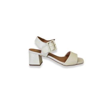 Imagem de Sandália Salto Bloco Off White Couro J.A Shoes, 40