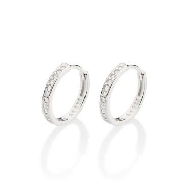 Imagem de Brinco Argola Prata Maciça 925 Com Zircônia Rommanel 820172 Cor:Prata,