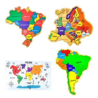 Imagem de Kit Quebra-cabeça Mapa Mundi Brasil Am. Sul e Europa - Drackma