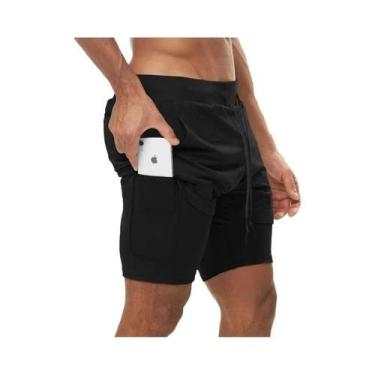 Imagem de Shorts De Ginástica Masculinos 2 Em 1 Com Estampa Camuflada, De Secage