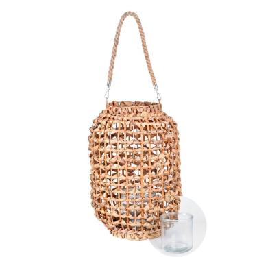 Imagem de Lanterna Decorativa Grillo 40x20CM para Vela com Copo de Vidro Interno em Fibra Natural Bege Grillo Home Decor