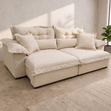 Imagem de Sofa Linho Retratil Reclinavel Majestade 200cm Premium Bege