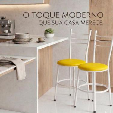Imagem de Conjunto Kit 2 Cadeiras Metal Aço Cozinha Jantar Almofadada Jogo Gourm