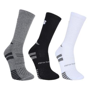 Imagem de Kit Meia New Balance c/ 3 Pares Masculina, Branco, Cinza, 39/43
