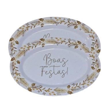 Imagem de Conjunto 2 Travessas Oval Em Melamina Boas Festas 35x25cm