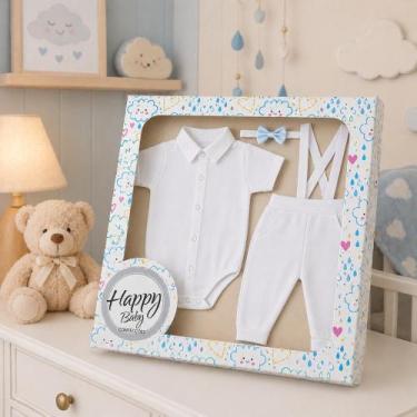 Imagem de Conjunto de Bebê Para Batizado Menino Pedro 03 Peças Com Caixa - Kolim