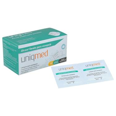 Imagem de Álcool Swab Uniqmed para Assepsia e Antissepsia em Sachê Estéril 70% Isopropílico 30x60mm Caixa 100 Unidades