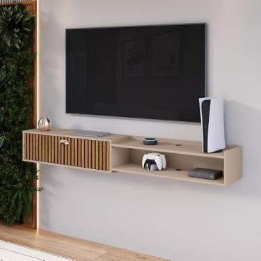 Imagem de Rack Bancada Suspensa 1.8 Estante Home Supremo King Tv 70 Pol. 1 Porta Nicho Organizador Sala Quarto - Fendi/Ripado