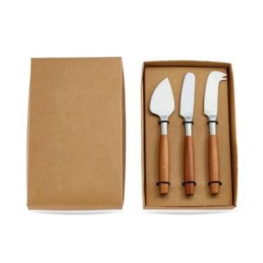 Imagem de Kit De 3 Espátulas Para Queijo Com Cabo Em Madeira e Aço Inox Prata BT