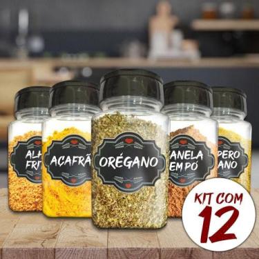 Imagem de Pote Tempero Kit Potes+24 Etiquetas Adesivas Porta Condimento Q170 Tit