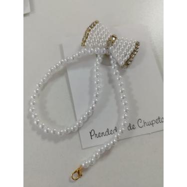 Imagem de Prendedor de chupeta em pérola lindo super luxo Cor:Branco - Everly, B