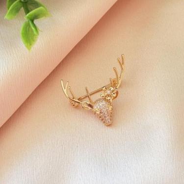 Imagem de Broche Cabeça de Cervo com Zircônias - Pistache Acessórios