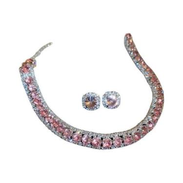 Imagem de Conjunto De Colar E Brincos De Cristal Verde Com Strass Para Mulheres,