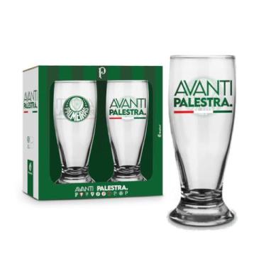 Imagem de Kit 2 Copos Tulipa Vidro Palmeiras Oficial Licenciado 200ml para Cerve