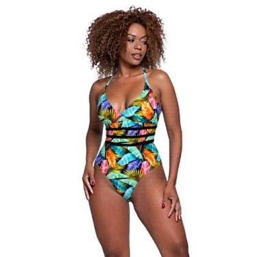 Imagem de Maiô Feminino Modelador Frente Única Estampado Bojo Removível Alças Aj