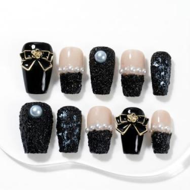 Imagem de Unhas Postiças Curtas Coffin Peroladas Artesanais Sun&Beam - Sun&Beam 