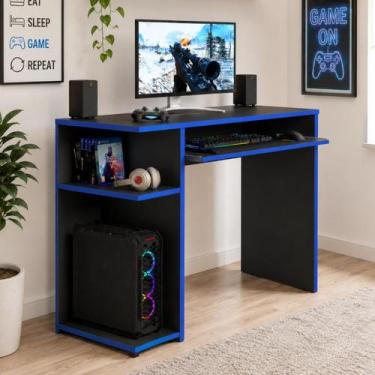 Imagem de Escrivaninha Gamer para PC Computador com Prateleira - JM3 MÓVEIS, Azu