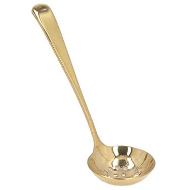 Imagem de Colher de concha de cabo longo, colher de sopa de aço inoxidável engrossada fácil de limpar, toque delicado para casa coador dourado