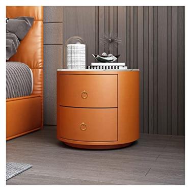 Imagem de Mesas de cabeceira redondas de couro para quarto simples de couro de ardósia mesa de cabeceira de vidro temperado com gavetas Mesas de cabeceira para quarto (cor: 05, tamanho: Bancada branca)