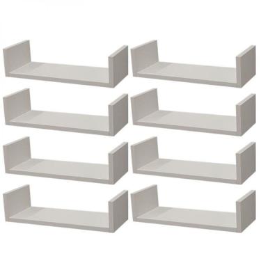 Imagem de Kit 8 Prateleiras U 40 X 15cm Branca Suporte Invisível
