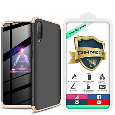 Imagem de Kit Danet Capa Capinha Anti Impacto 360 Full Para Samsung Galaxy A70 e A70s Tela 6.7Polegadas - Case Acrílica Fosca Com Película De Vidro Temperado (Preta com dourado)