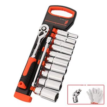 Imagem de HIOD Conjunto de chaves catraca de soquete estendido conjunto de ferramentas de combinação métrica reversível para manutenção, reparo, 3/8 pol. - Drive-12 peças