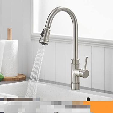 Imagem de Torneiras de cozinha de ouro prata alça única torneira de cozinha de furo único alça giratória grau torneira misturadora de água torneira misturadora, 866095, escovado, china