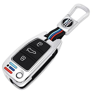 Imagem de Hacreyatu Chaveiro de 3 botões de liga de zinco chaveiro protetor de tampa para Audi A1 A3 Q3 A4 A5 Q5 A6 S6 C6 R8 A7 B6 B7 B8 8P 8V 8L TT RS Sline (Prata)