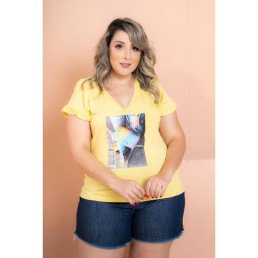 Imagem de T-Shirt Babado Com Aplicação Amarelo Plus Size - Maria Rosa Plus