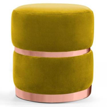 Imagem de Puff Decorativo Com Cinto E Aro Rosê Round B-279 Veludo Amarelo - Domi