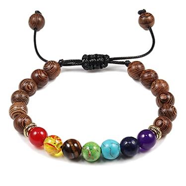 Imagem de Pulseiras trançadas de madeira natural de 8 mm masculinas ajustáveis meditação pedra pulseira feminina joias de oração pulseira de ioga casa (trançado 3)