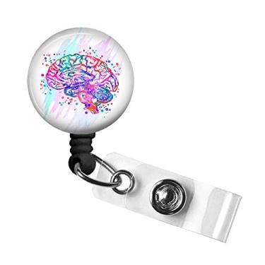 Imagem de Molinete retrátil para crachá de identificação Neuro Brain, clipe giratório jacaré, 86 cm Cabo de nylon, ID de crachá de enfermeira RN MD médica, suporte de crachá, puxador de crachá de identidade, etiqueta de nome de funcionário de escritório