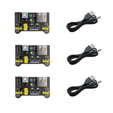 Imagem de Excelity 3 peças 3,3 V/5 V módulo de fonte de alimentação para kit de placa de ensaio MB102 com cabo USB para 5,5 2,1 mm