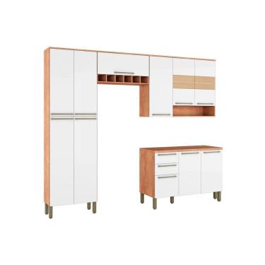 Imagem de Kit de Cozinha Modulada 4 Peças Nápoli Prime  (2 Armários + 1 Balcão + 1 Paneleiro) C4P01 Castanho/Branco - Ronipa