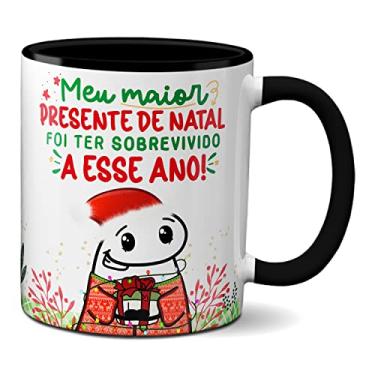 Imagem de Caneca Engraçada Presente Natal Flork Sobrevivi a Esse Ano (Preta)