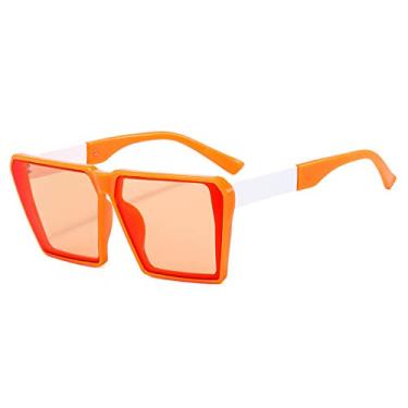 Imagem de Óculos de sol quadrados grandes para mulheres retrô óculos de sol coloridos para senhoras tons UV400 óculos unissex, C4 laranja, marrom claro, tamanho único