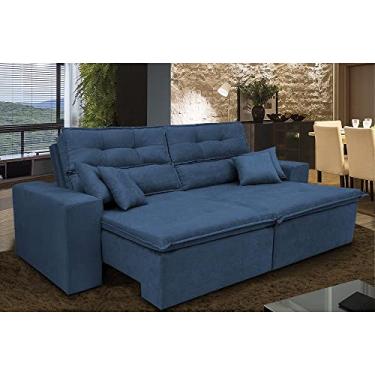 Imagem de Sofá Cairo 2,92m Retrátil, Reclinável com Molas no Assento e 4 Almofadas Tecido Suede Azul - Cama Inbox