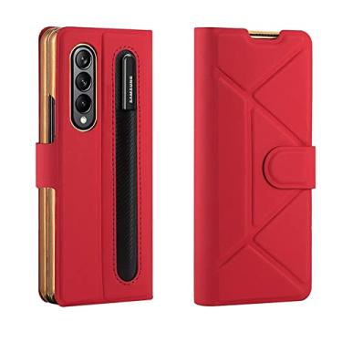 Imagem de Estojo de couro com suporte para caneta Stylus para Samsung Galaxy Z Fold 4 5G Capa de telefone com proteção contra quedas para Z Fold4, capa vermelha Fold 4, para Galaxy Z Fold 4