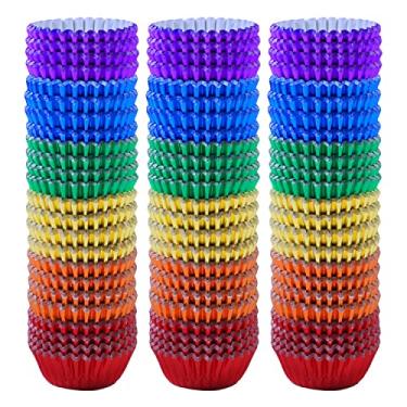 Imagem de Elcoho 600 peças de 3,17 cm mini alumínio metálico forro de cupcake de papel de muffin capas para assar copos, dourado, prata e ouro rosa, 6 colors