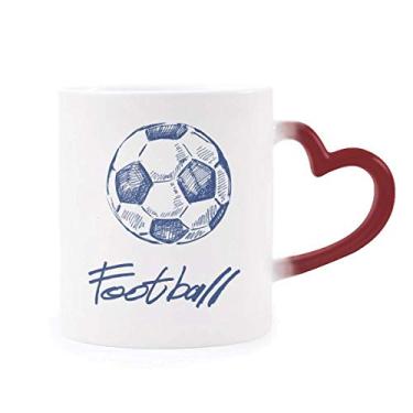 Imagem de Caneca simples de desenho animado de futebol com estampa azul sensível ao calor Copo de grés que muda de cor vermelha