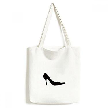 Imagem de Bolsa feminina de lona com contorno de salto alto padrão preto bolsa de compras bolsa casual bolsa de mão