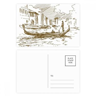 Imagem de Conjunto de cartão postal River Boat Landmark Sketch Paisagem Cartão de felicitações de aniversário