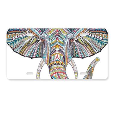 Imagem de DIYthinker Placa de licença com design de elefante colorido estilo mosaico, placa de licença de aço inoxidável para automóveis