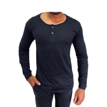 Imagem de Camisa Henley Masculina Manga Longa Algodão Egípcio Confortável Blusa 