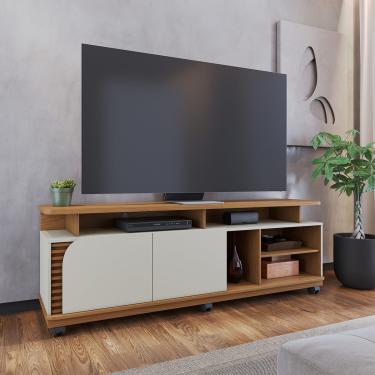 Imagem de Rack Ripado para TV até 75 Pol 180x62cm Jurerê Colibri Cor: Freijó/Off White