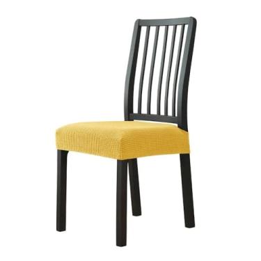 Imagem de Almofada de jacquard de elastano para sala de jantar, capa de assento de cadeira sólida sem encosto, protetor de móveis, amarela, 1 peça